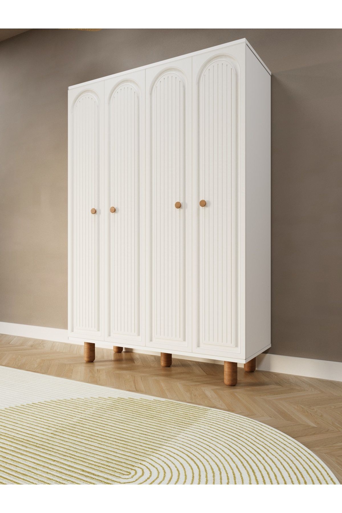 Boheme 4 Kapaklı Dolap Gardırop Modern Elbise Dolabı MDF Dekoratif Kapak - beyaz