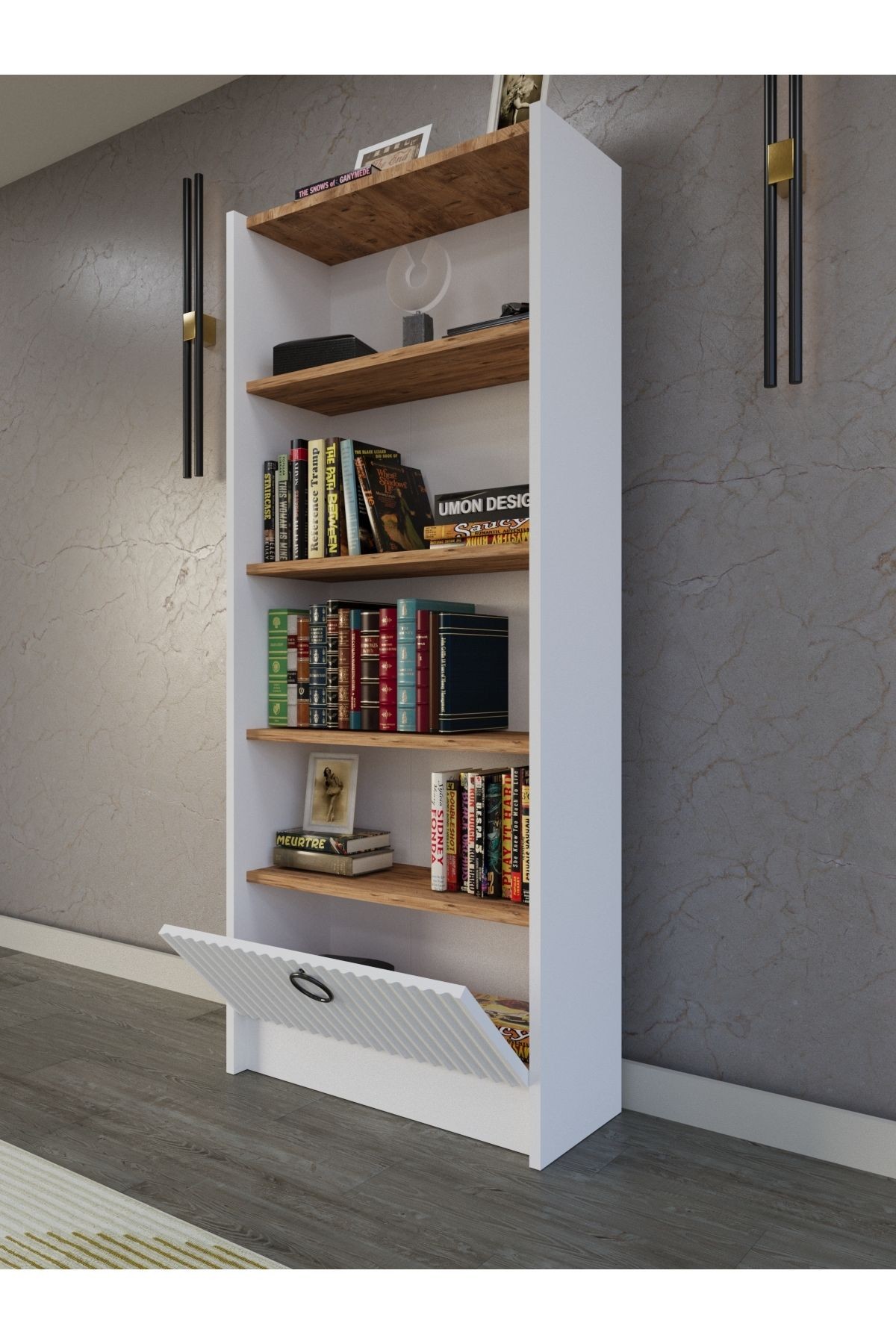 Line 5 Raflı Kapaklı Kitaplık MDF Dekoratif Kapak