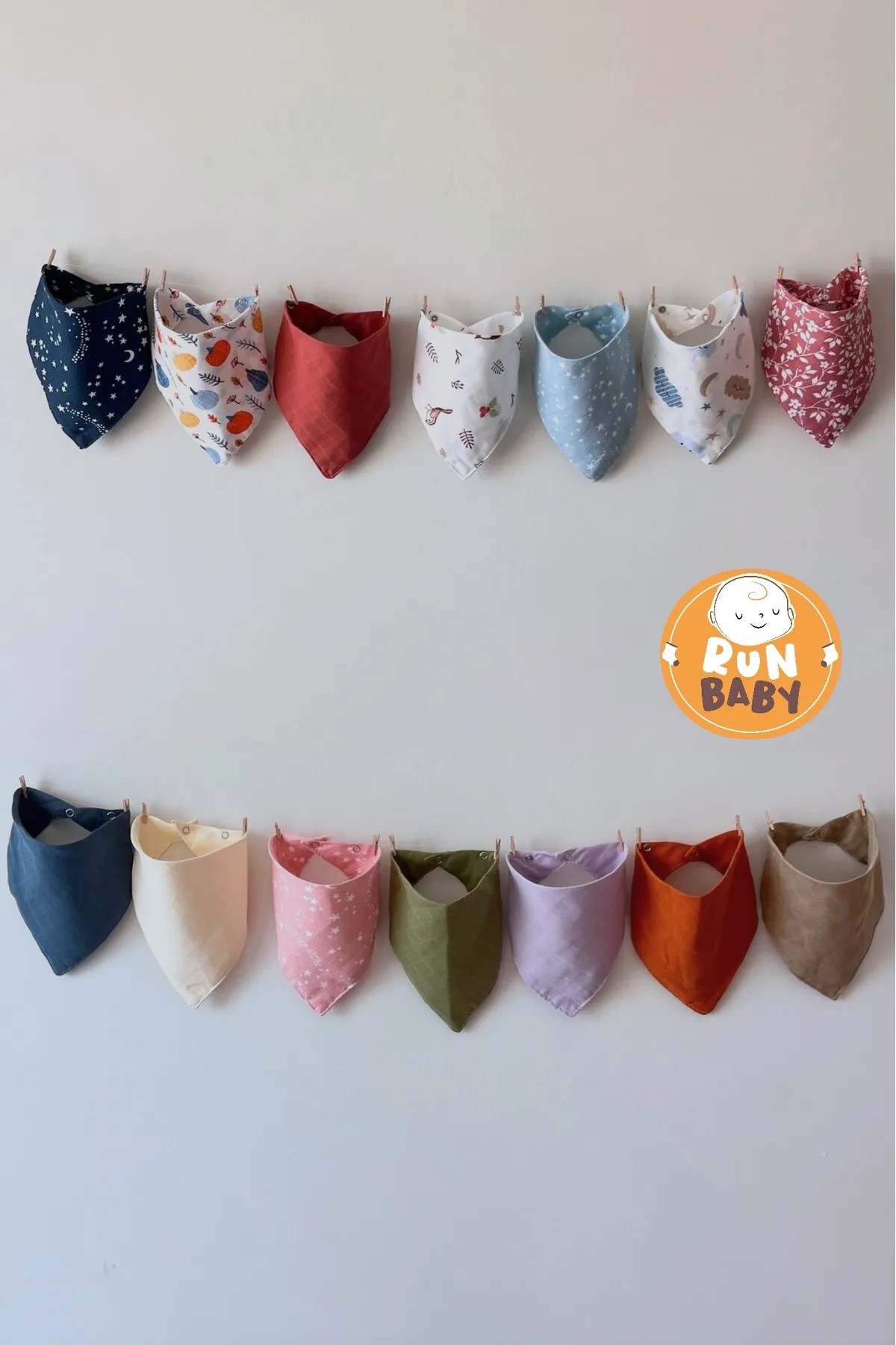 ( 14 Adet ) %100 Organik Pamuk Müslin Kumaş Iki Çıtçıtlı Bebek Salya & Fular Önlük