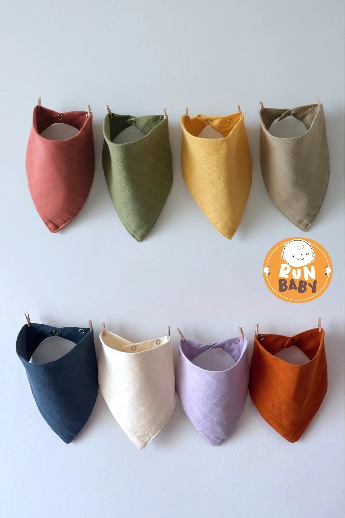 (8 ADET)   %100 Organik Müslin Kumaş İki Çıtçıtlı Bebek Salya & Fular Önlük