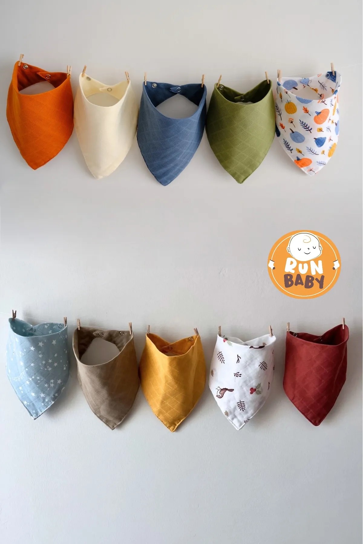 (10 ADET)  %100 Organik Müslin Kumaş İki Çıtçıtlı Bebek Salya & Fular Önlük