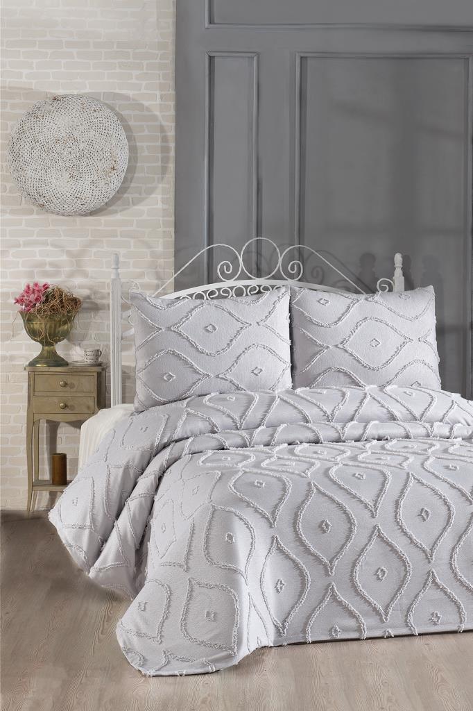 Piroz 3 Parça Çift Kişilik Pike Takımı - Gri