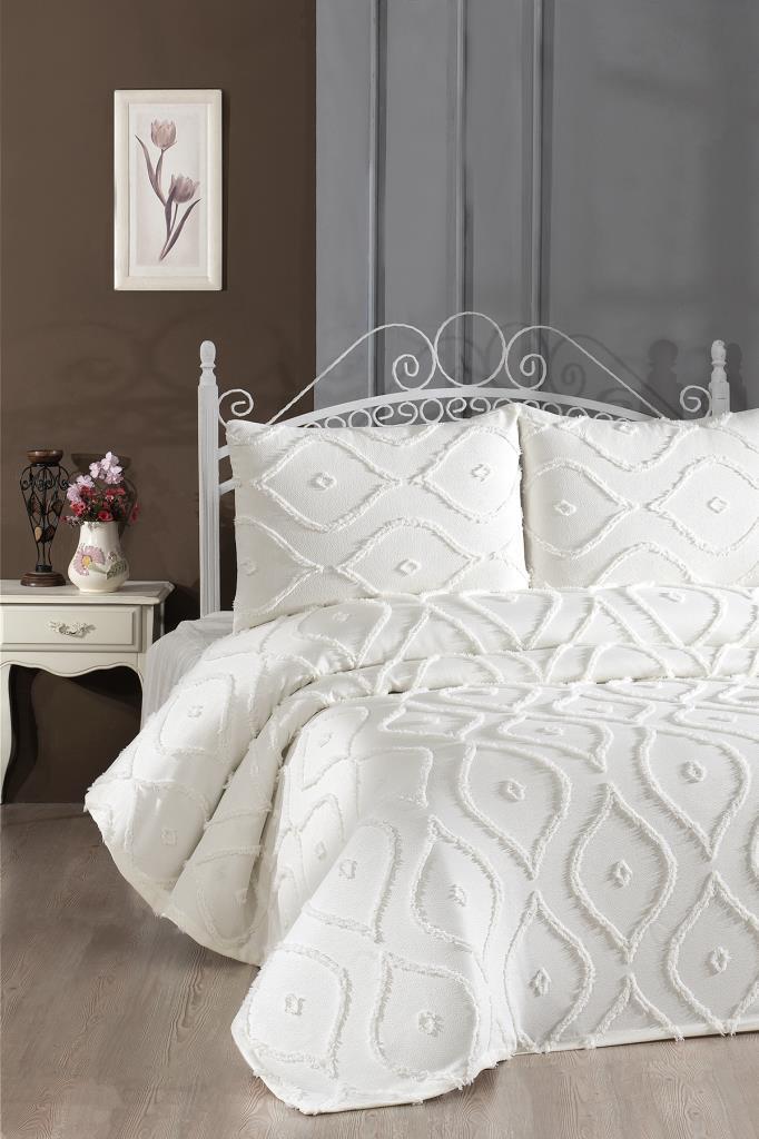 Piroz 3 Parça Çift Kişilik Pike Takımı - Beyaz