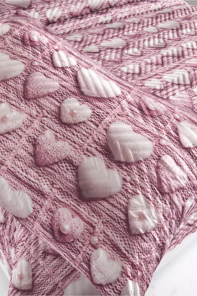 Kalbim Ultrasonik Kapitoneli 5D Baskılı Çift Kişilik Pike Takımı