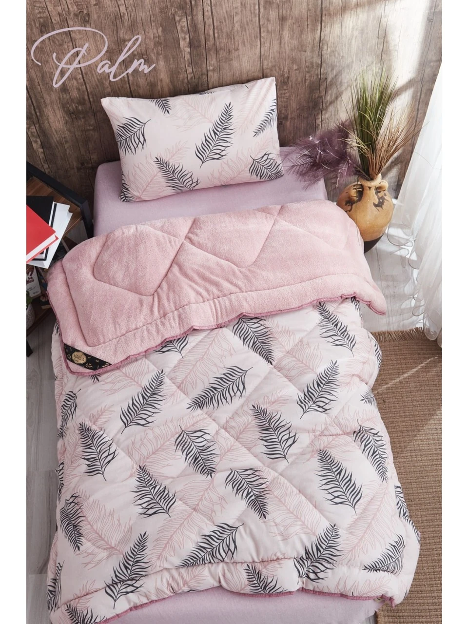 PEMBE YAPRAK DESENLİ TEK KİŞİLİK UYKU SETİ 