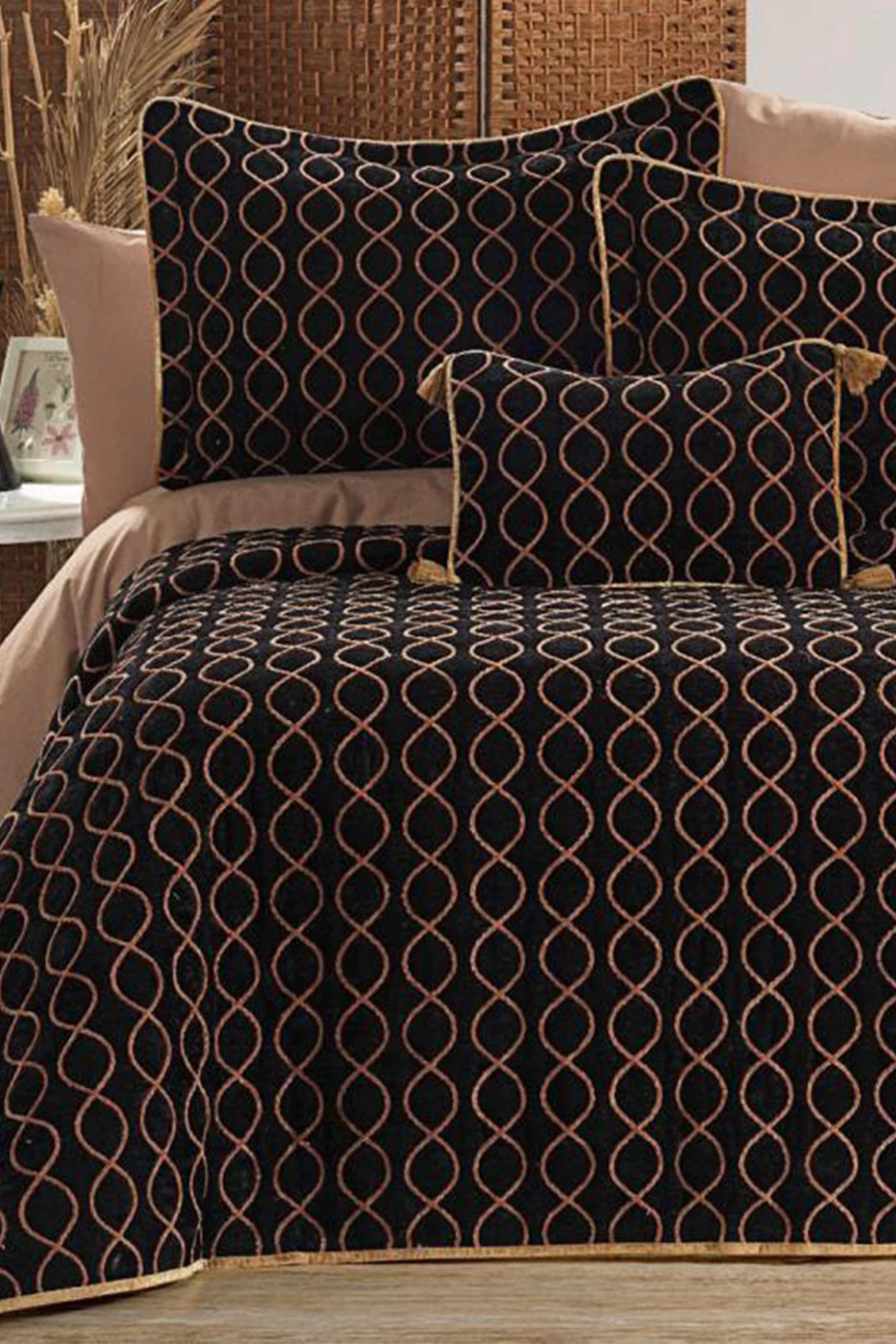 Brillance Çift Kişilik Yatak Örtüsü Siyah Gold