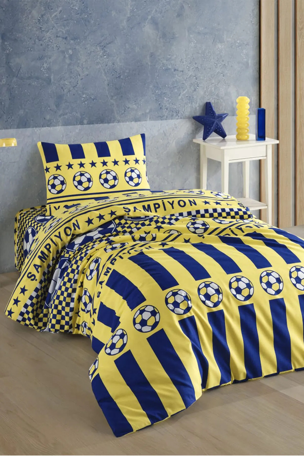 Sarı Kanarya Taraftar Desenli Tek Kişilik Nevresim Takımı