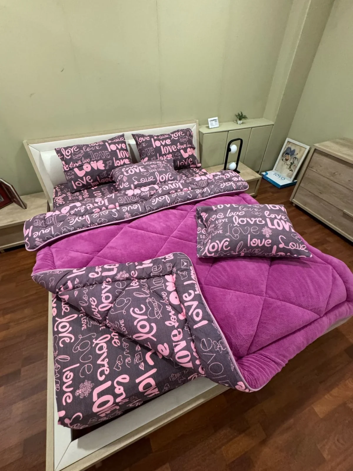 Love Çift Kişilik Welsoft Pufidik Uyku Seti (Lastikli Çarşaflı)