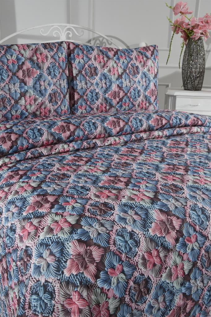 Angela Ultrasonik Kapitoneli 5D Baskılı Çift Kişilik Pike Takımı