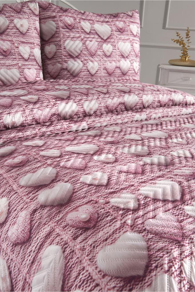 Kalbim Ultrasonik Kapitoneli 5D Baskılı Çift Kişilik Pike Takımı