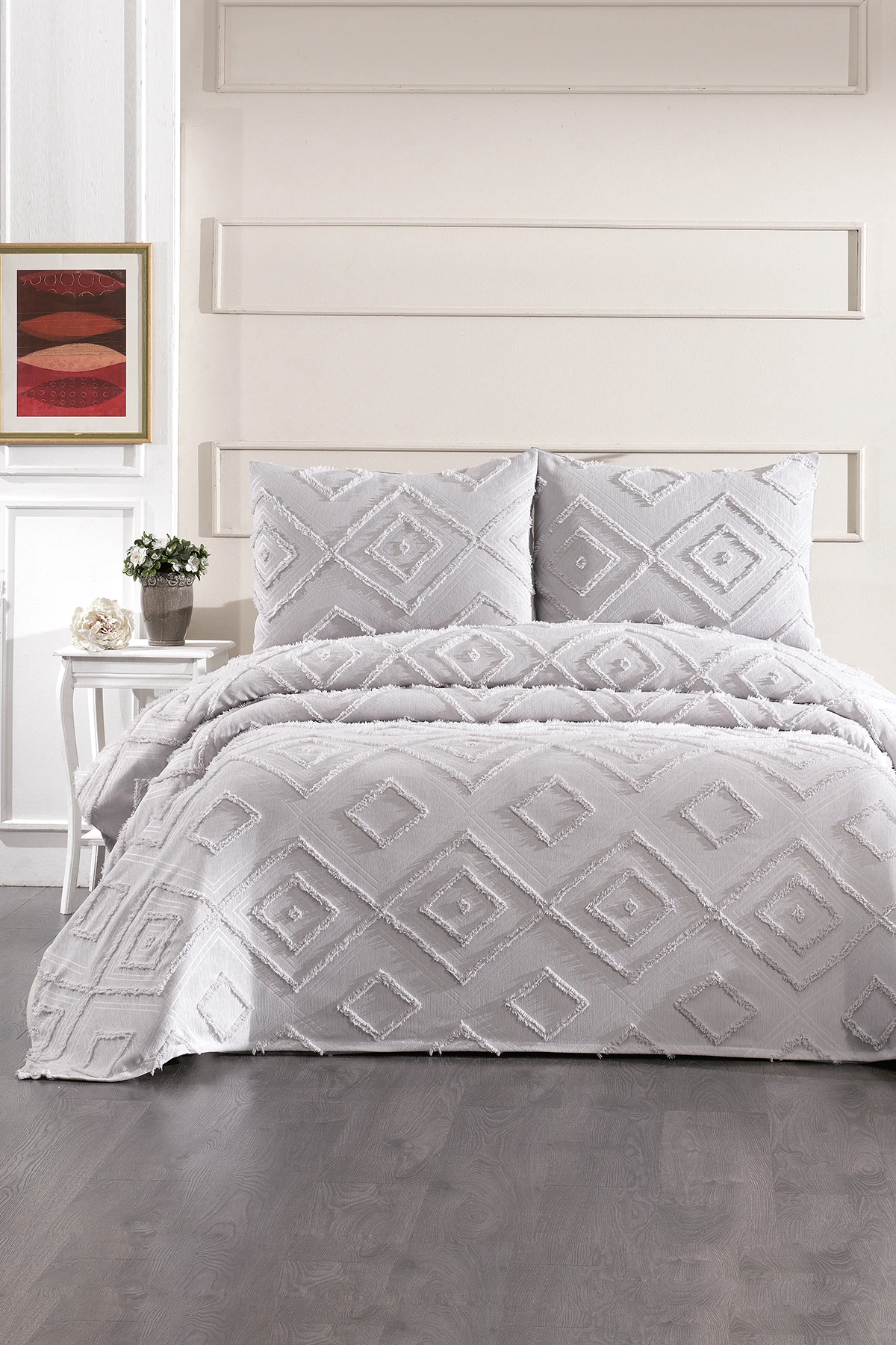 Semra 3 Parça Çift Kişilik Pike Takımı - Gri