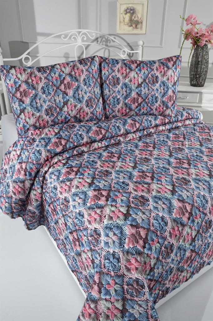 Angela Ultrasonik Kapitoneli 5D Baskılı Çift Kişilik Pike Takımı