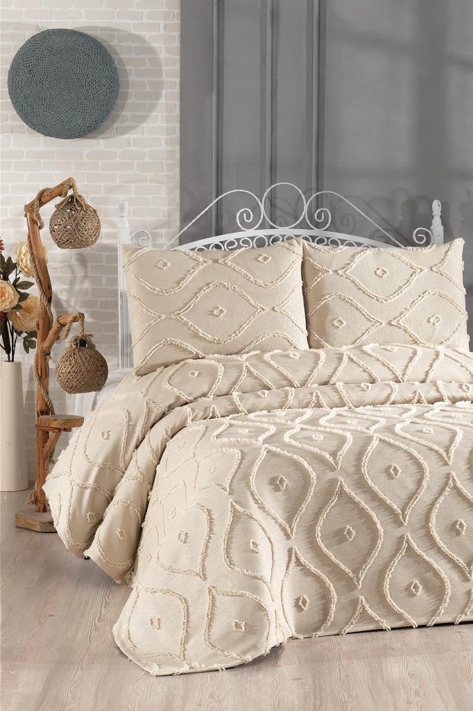 Piroz 3 Parça Çift Kişilik Pike Takımı - Bej