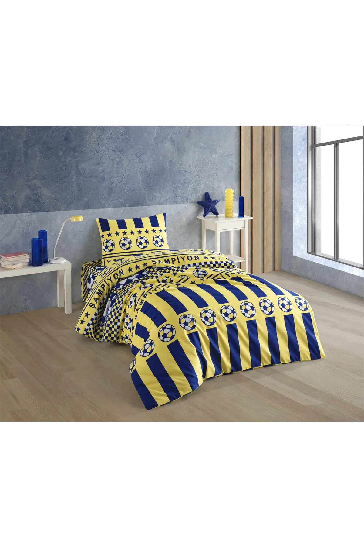 Sarı Kanarya Taraftar Desenli Tek Kişilik Nevresim Takımı