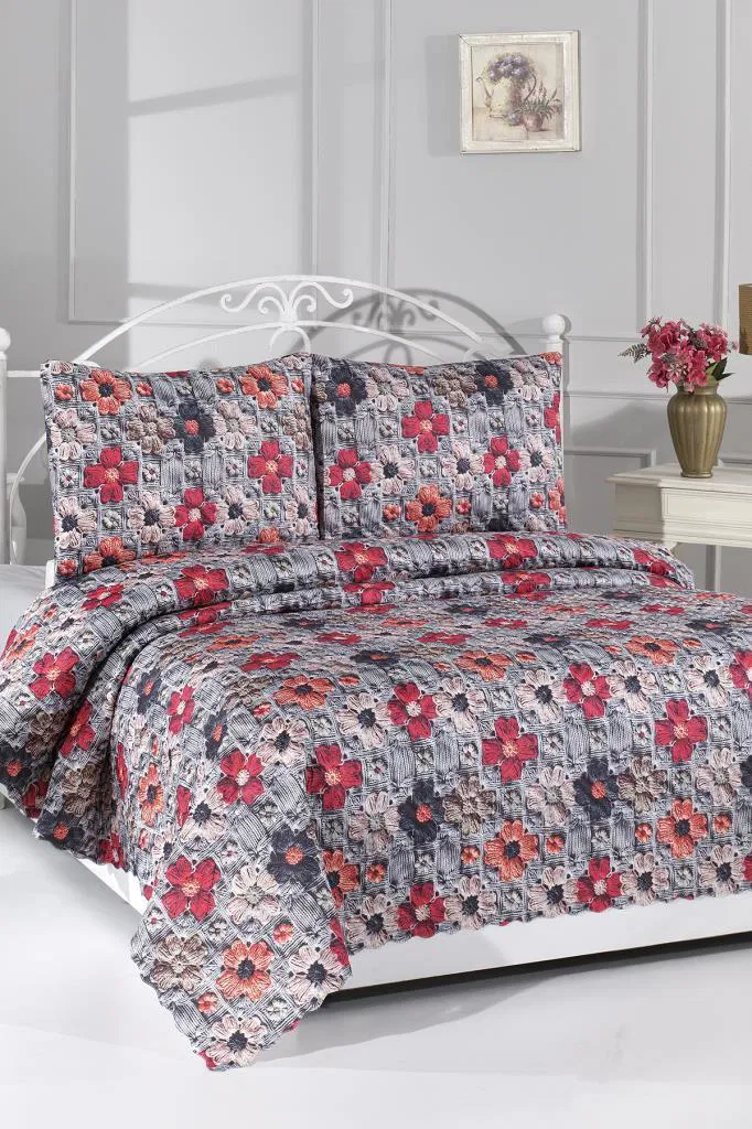 Merina Ultrasonik Kapitoneli 5D Baskılı Çift Kişilik Pike Takımı