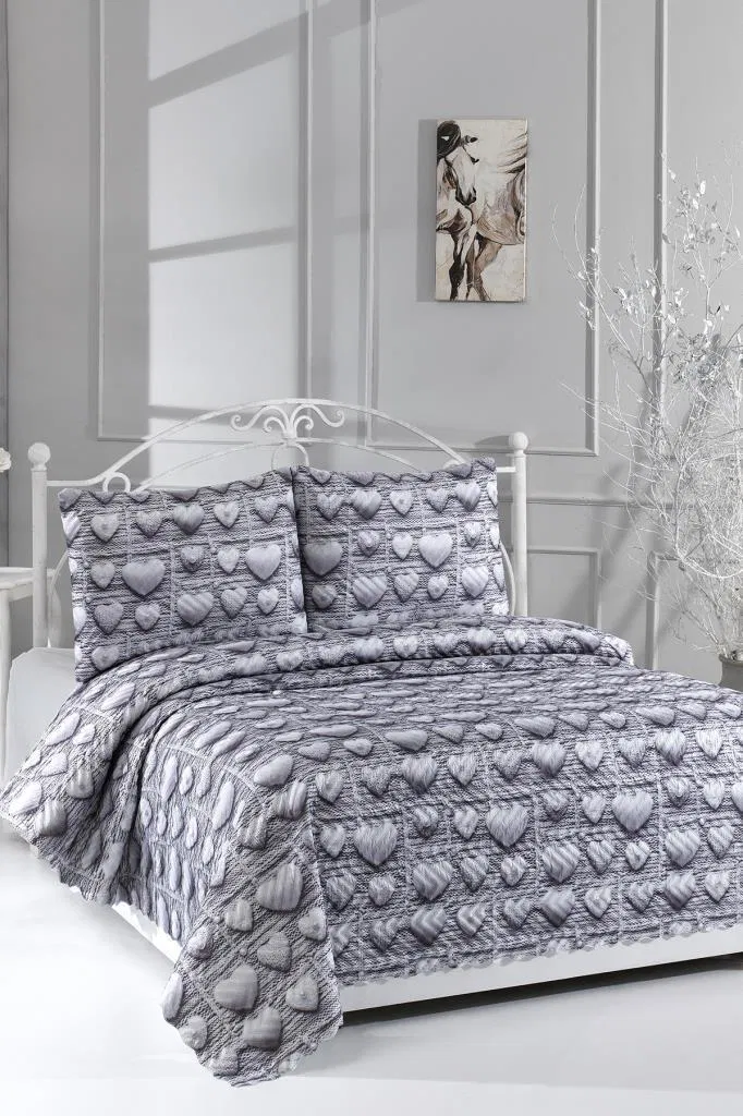 Jovanka Ultrasonik Kapitoneli 5D Baskılı Çift Kişilik Pike Takımı