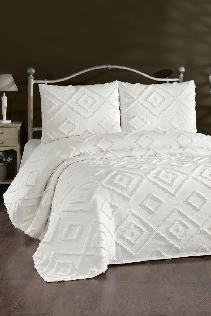 Semra 3 Parça Çift Kişilik Pike Takımı - Beyaz