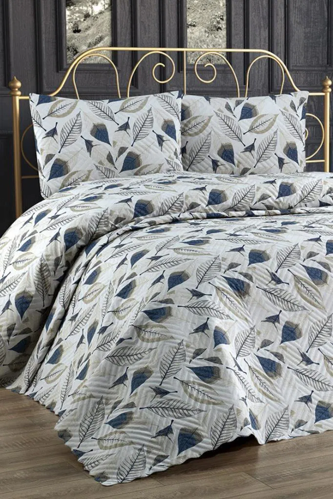 Yaprak Desen Ultrasonik Kapitoneli  Çift Kişilik Yatak Örtüsü