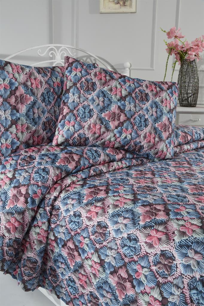 Angela Ultrasonik Kapitoneli 5D Baskılı Çift Kişilik Pike Takımı