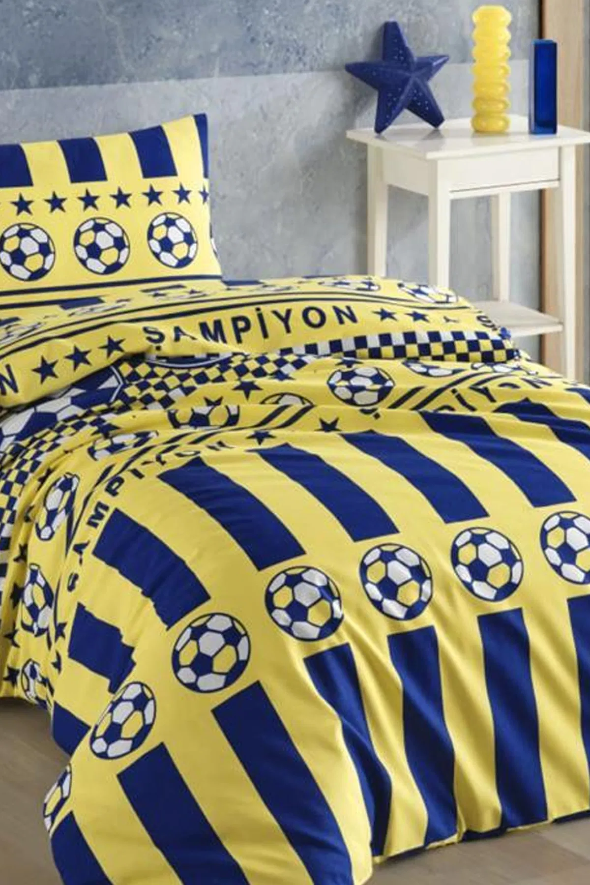 Sarı Kanarya Taraftar Desenli Tek Kişilik Nevresim Takımı