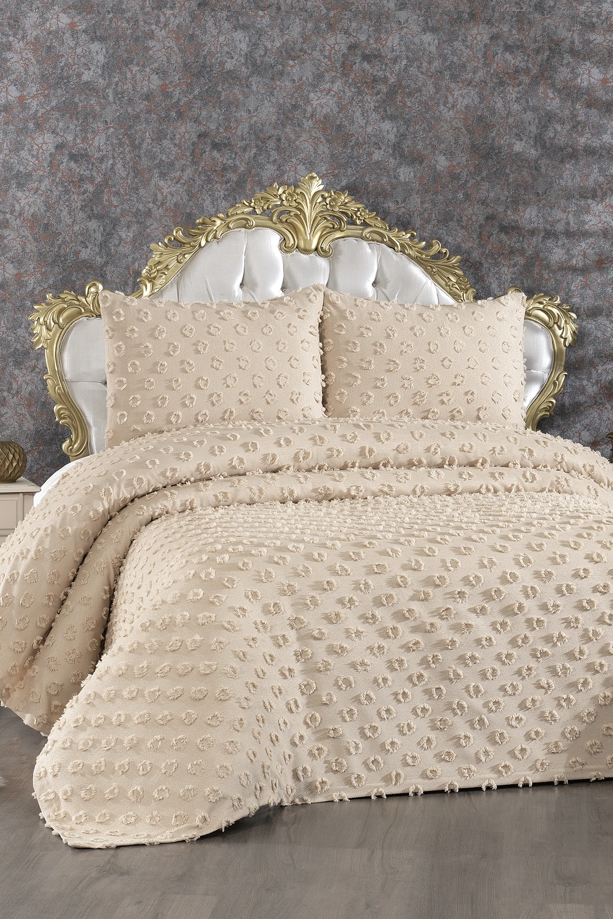 Ponponela Şonil 3 Parça Çift Kişilik Pike Takımı - Bej