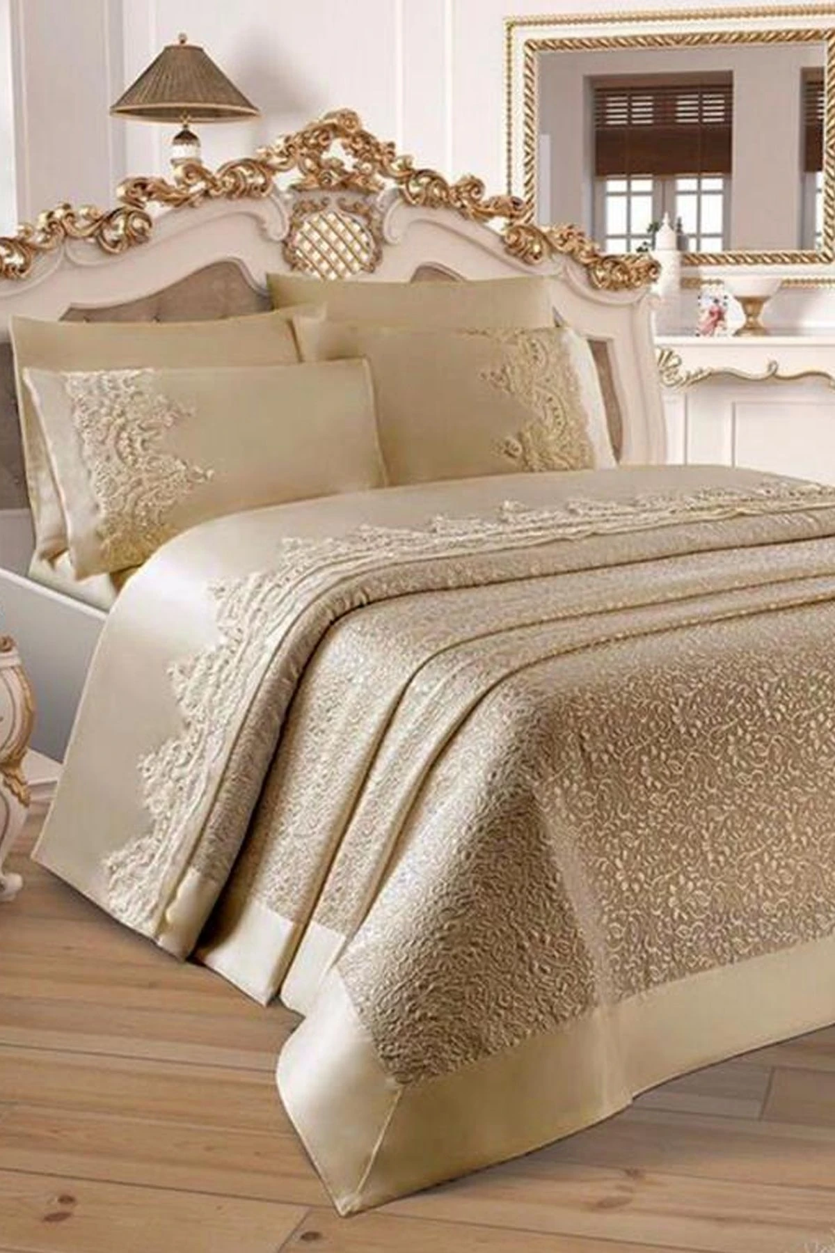  Diana Fransız Güpürlü Çift Kişilik Pike Takımı  - Bej