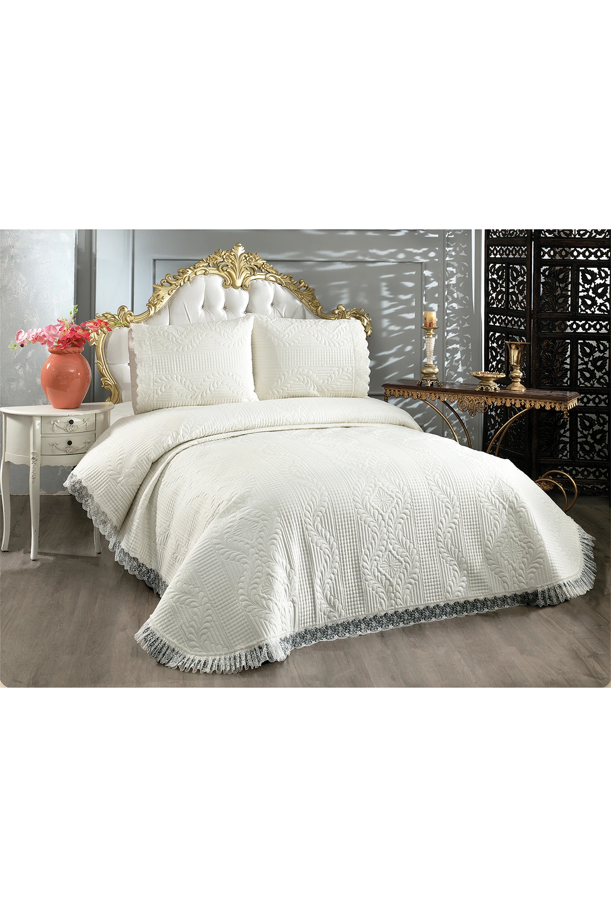 Siena Dantelli Yatak Örtüsü Çift Kişilik