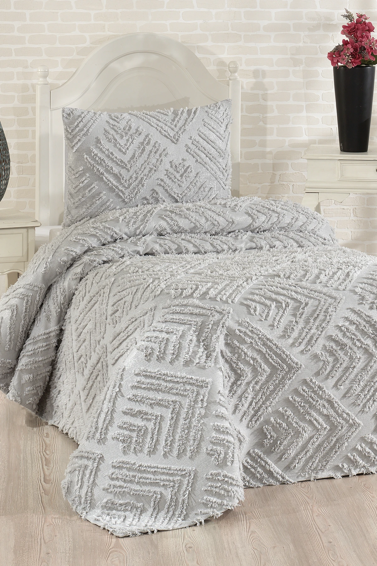 Mine 2 Parça Tek Kişilik Pike Takımı  - Gri