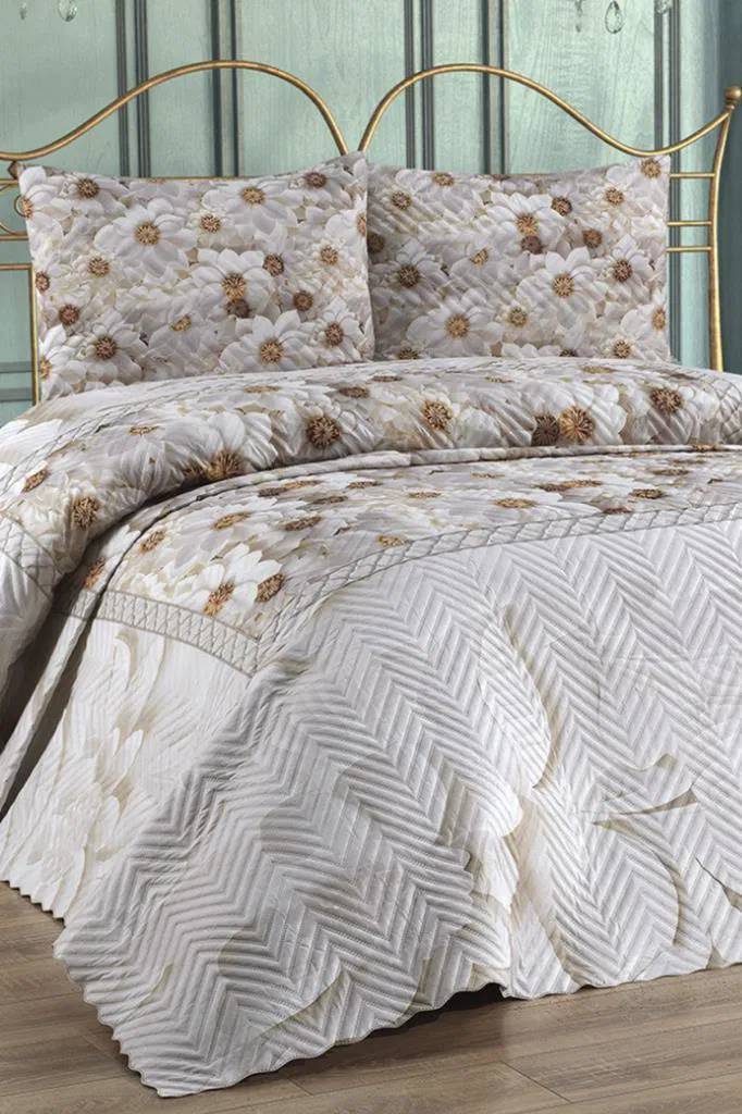 Papatya Desenli Ultrasonik Kapitoneli Çift Kişilik Yatak Örtüsü