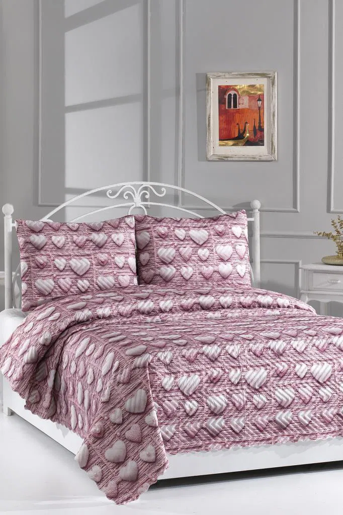 Kalbim Ultrasonik Kapitoneli 5D Baskılı Çift Kişilik Pike Takımı