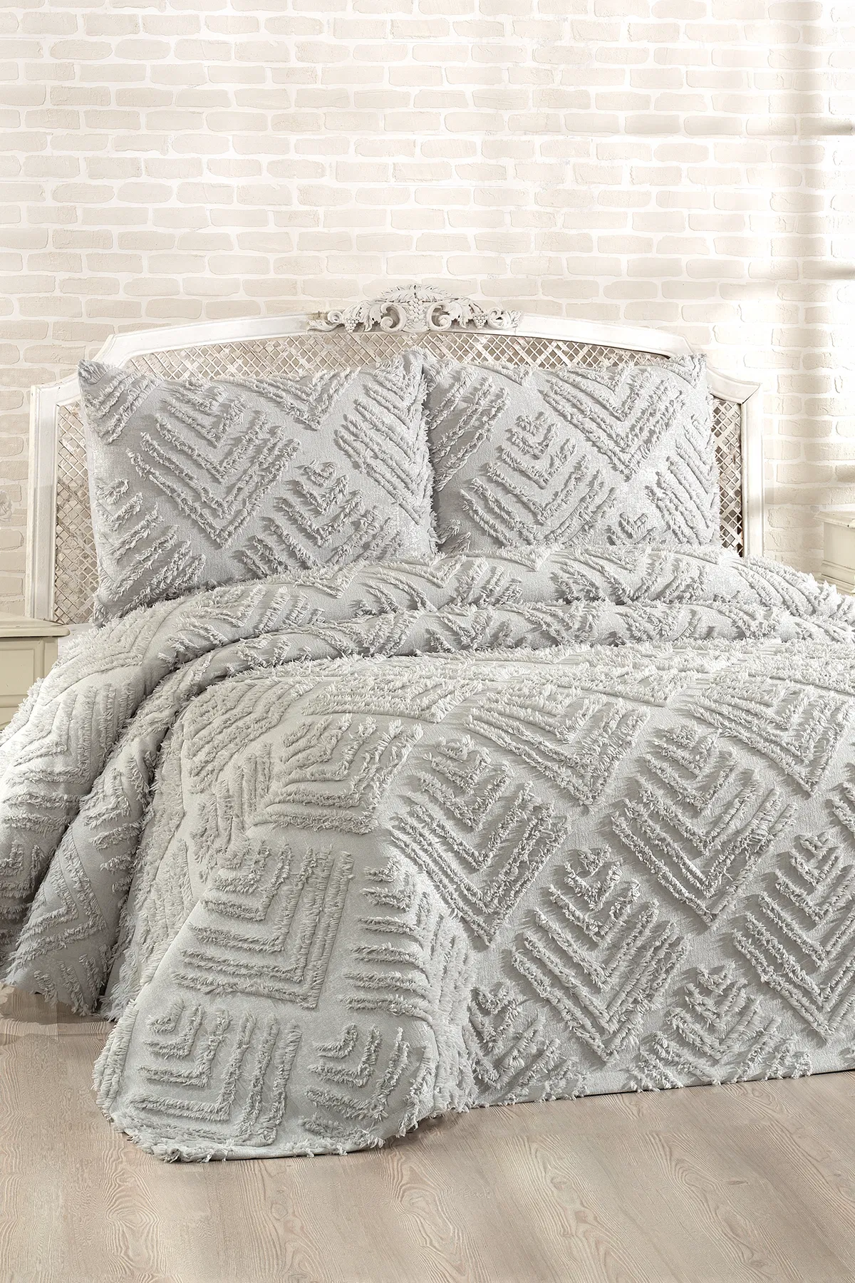 Mine 3 Parça Çift Kişilik Pike Takımı  - Gri