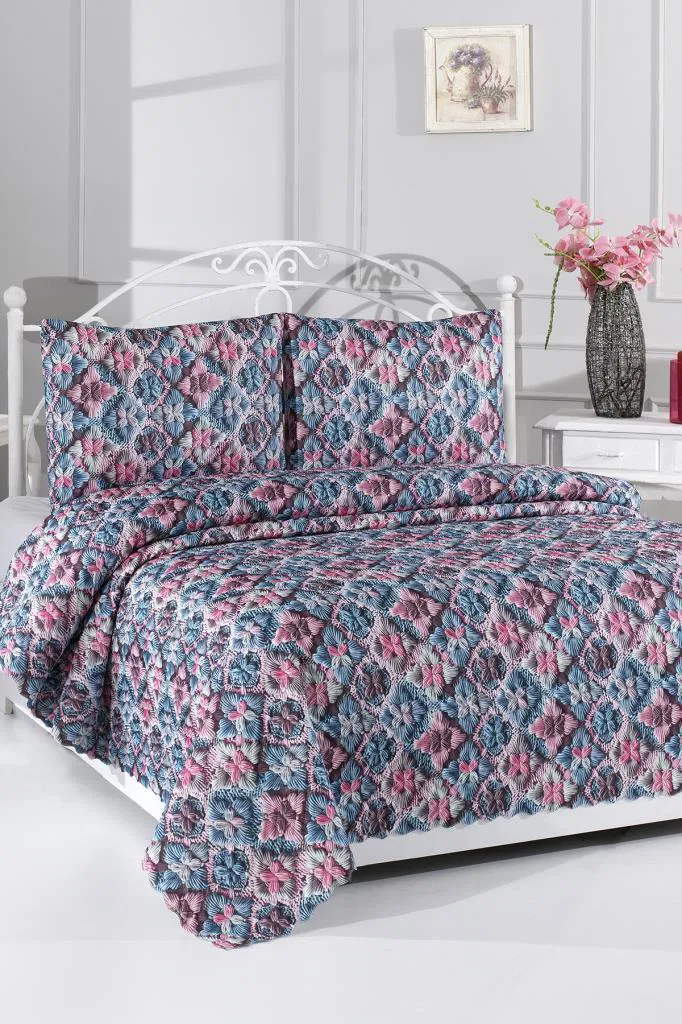 Angela Ultrasonik Kapitoneli 5D Baskılı Çift Kişilik Pike Takımı