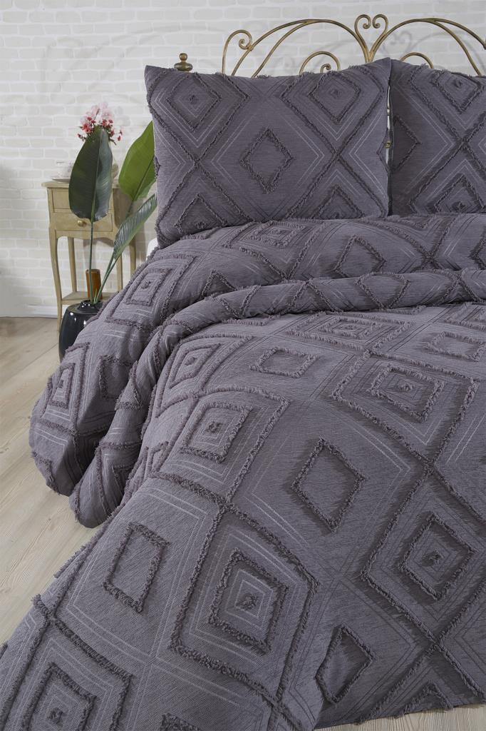 Semra 3 Parça Çift Kişilik Pike Takımı Antrasit