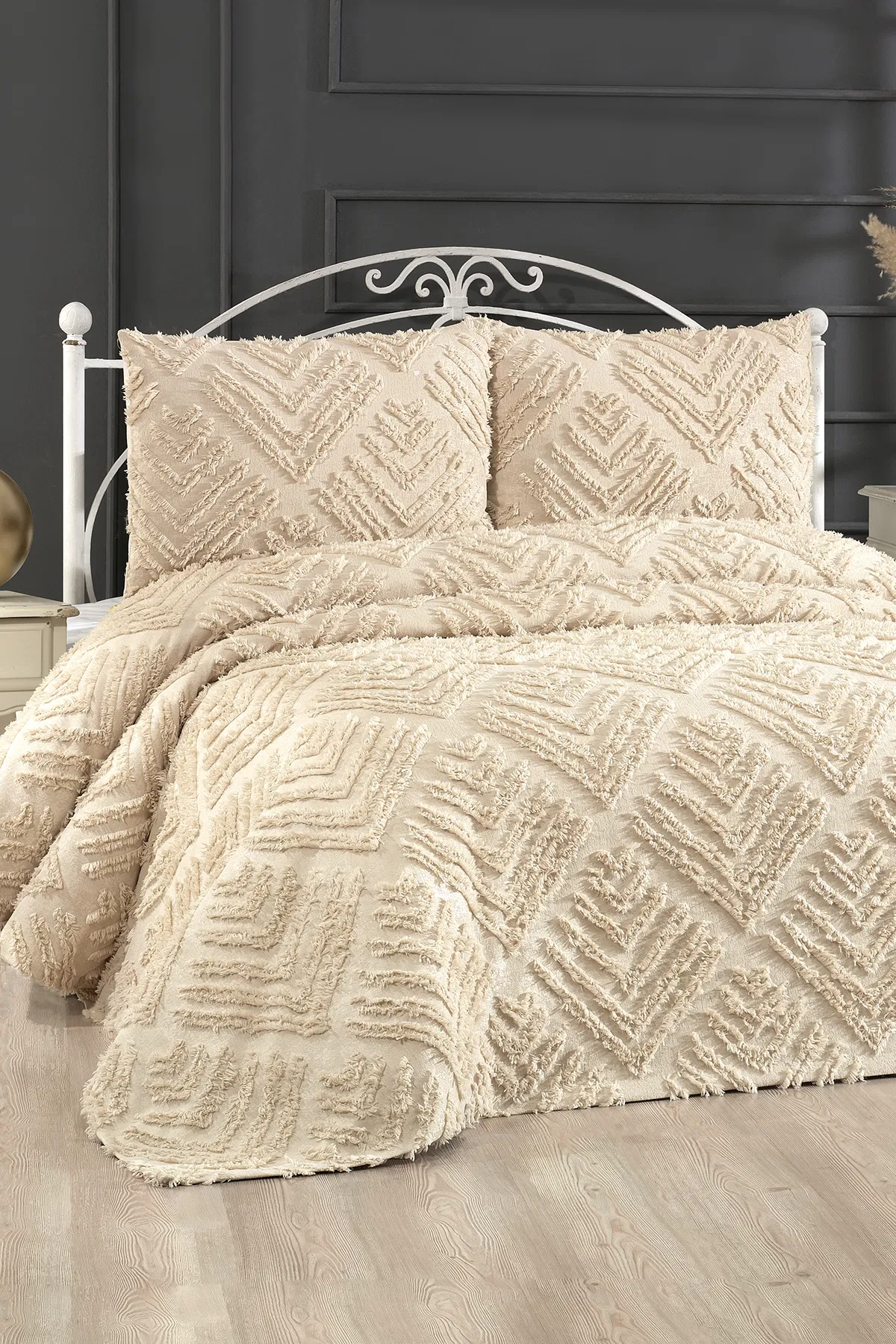 Mine 3 Parça Çift Kişilik Pike Takımı  - Bej