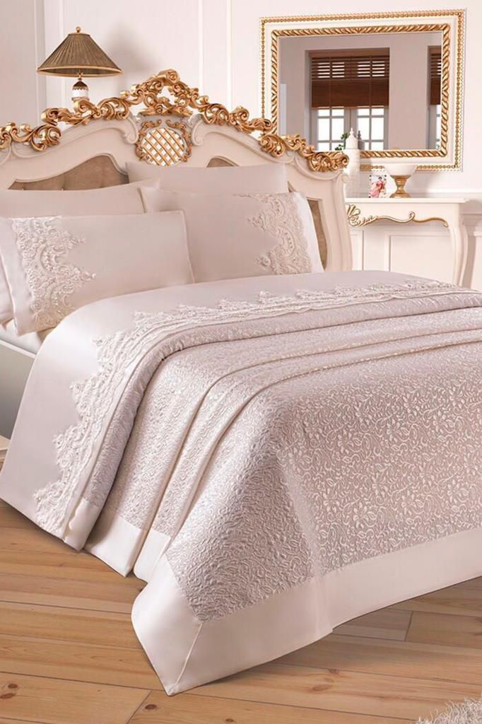  Diana Fransız Güpürlü Çift Kişilik Pike Takımı  - Beyaz