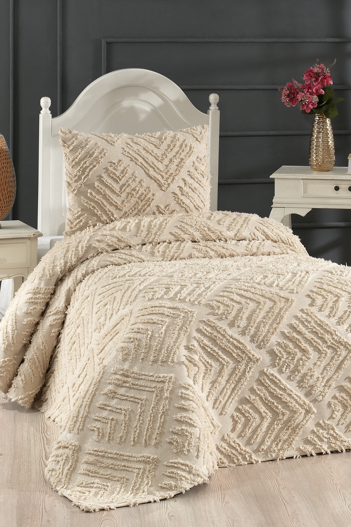 Mine 2 Parça Tek Kişilik Pike Takımı  - Bej