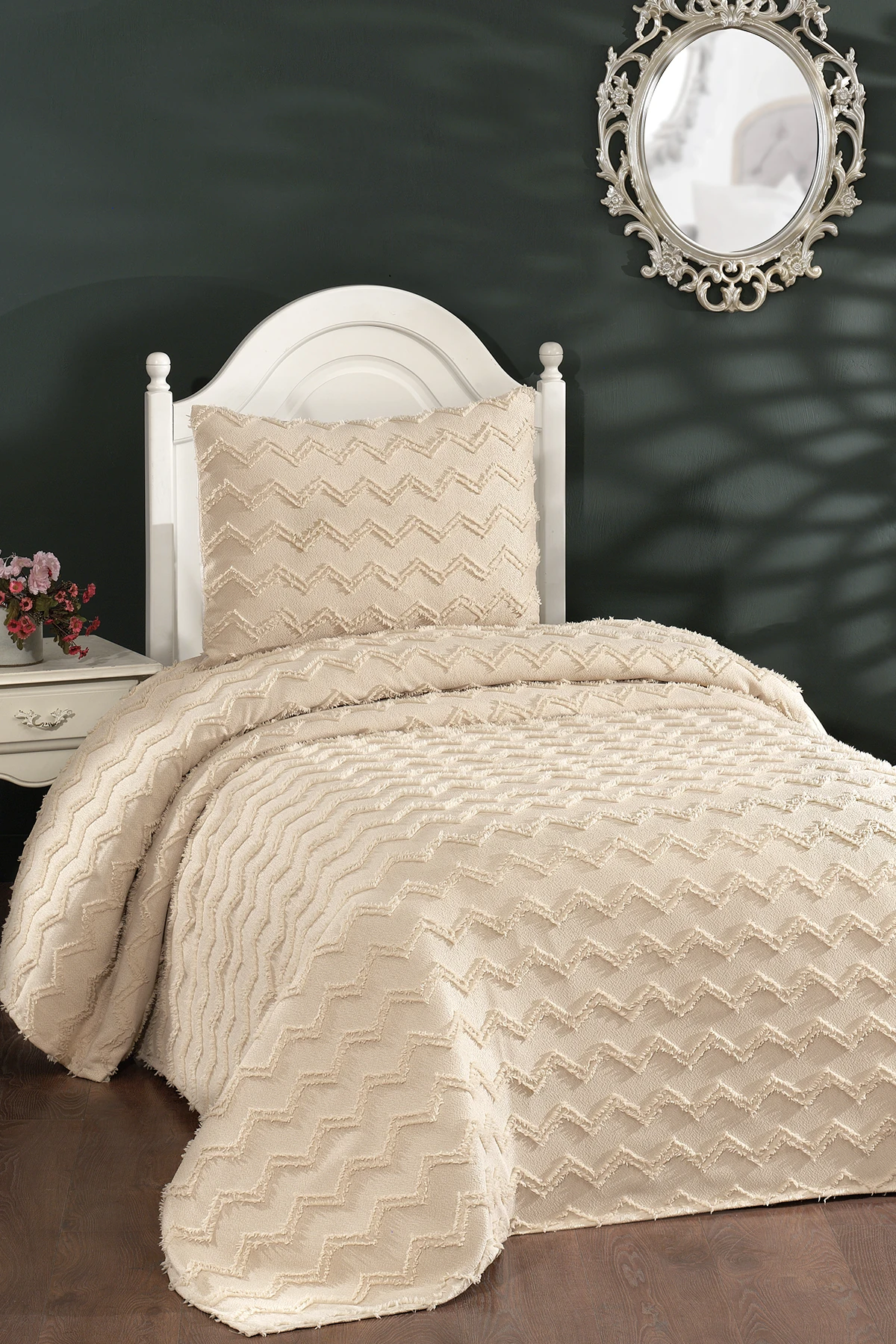 Lidya 2 Parça Çift Kişilik Pike Takımı Krem - Bej