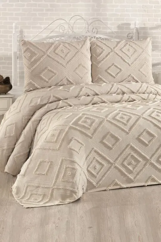 Semra 3 Parça Çift Kişilik Pike Takımı - Bej