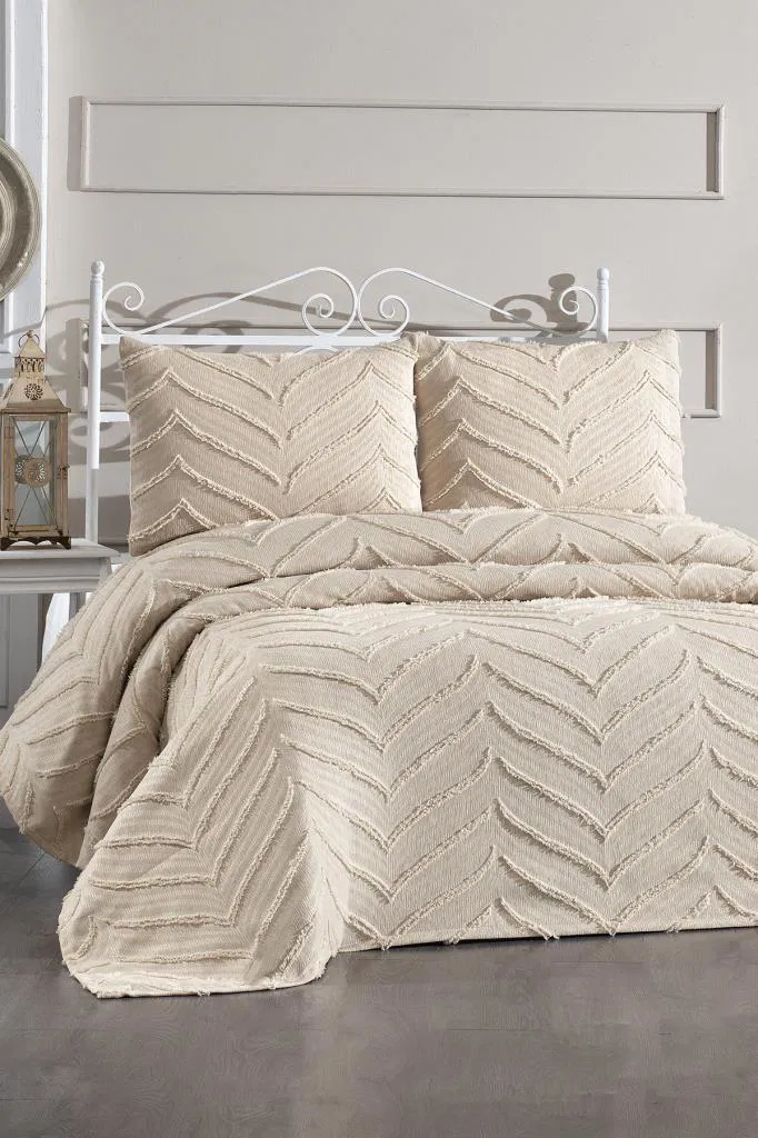 Serra 3 Parça Çift Kişilik Pike Takımı Gri - Bej