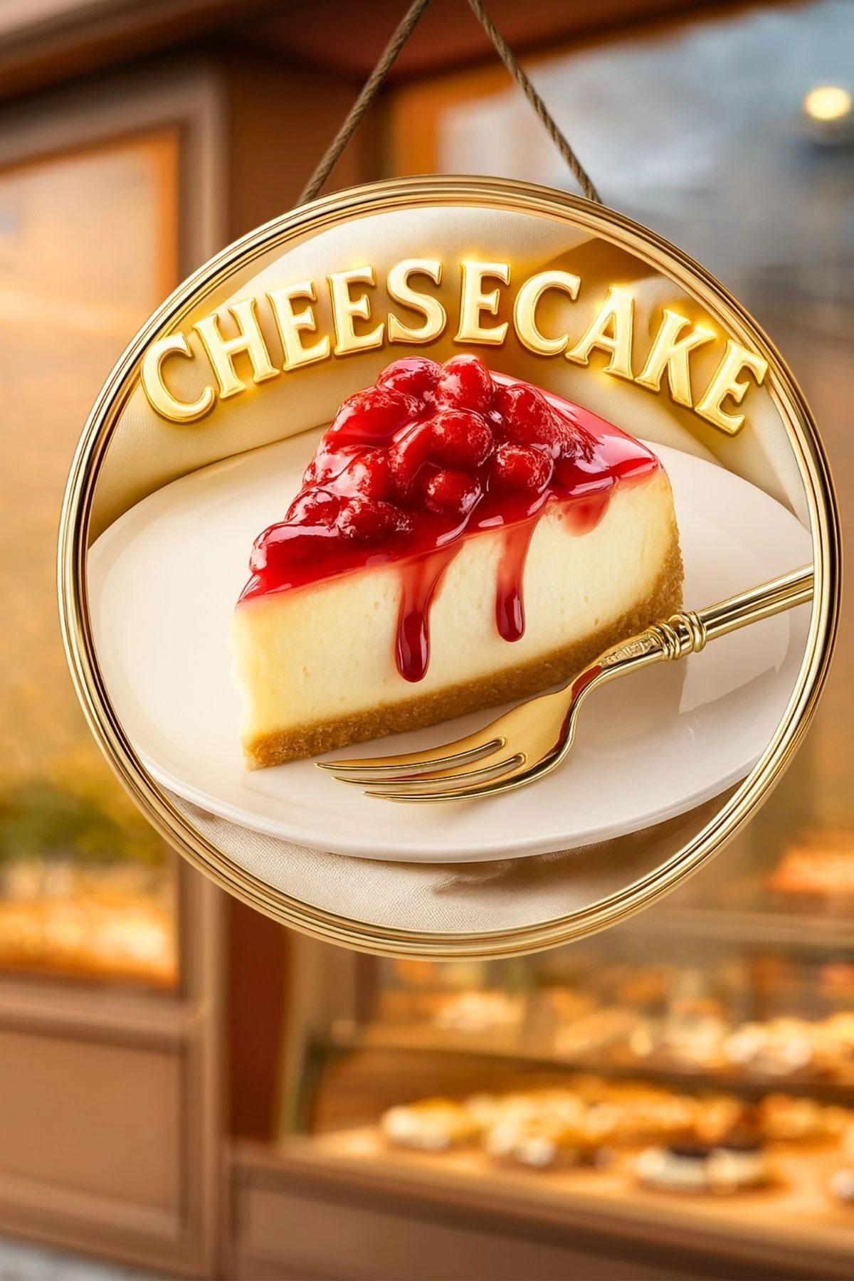 Cheesecake Temalı İpli Ahşap Kapı Duvar Süsü, Pastane, Tatlı Dükkanı, Cafe Tablo Dekoru