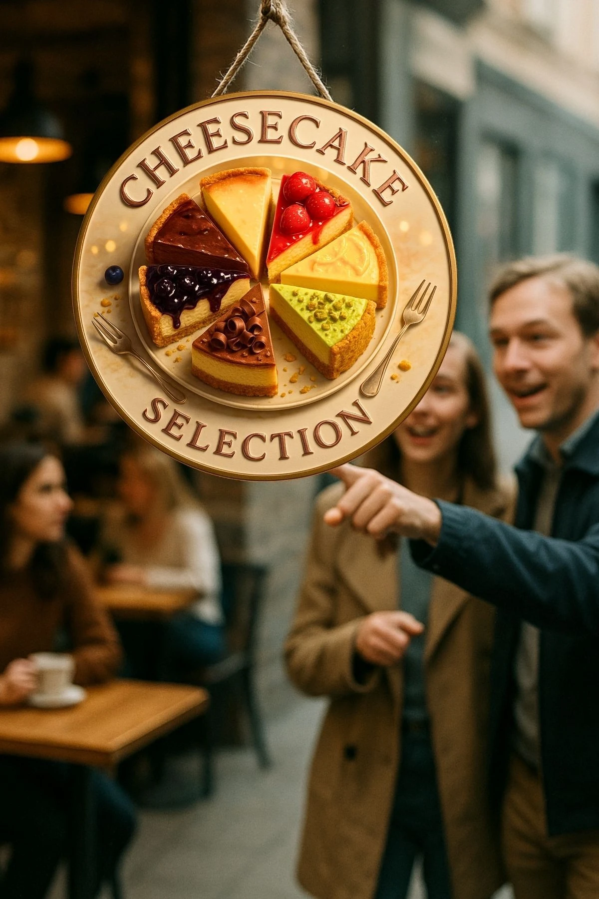 Cheesecake Temalı İpli Ahşap Kapı Duvar Süsü, Pastane, Tatlı Dükkanı, Cafe Tablo Dekoru