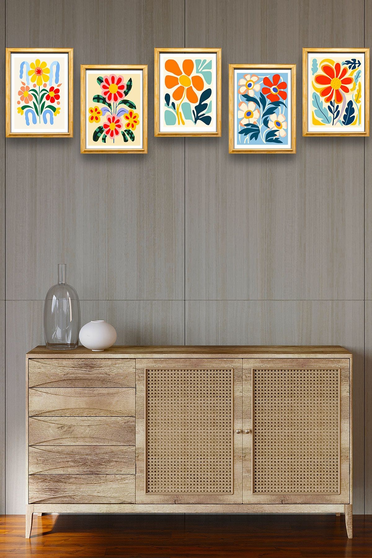 5 Parça Çerçeve Görünümlü Mdf Tablo Seti,  Oturma Odası, Salon, Ofis, Ev Duvar Tablosu