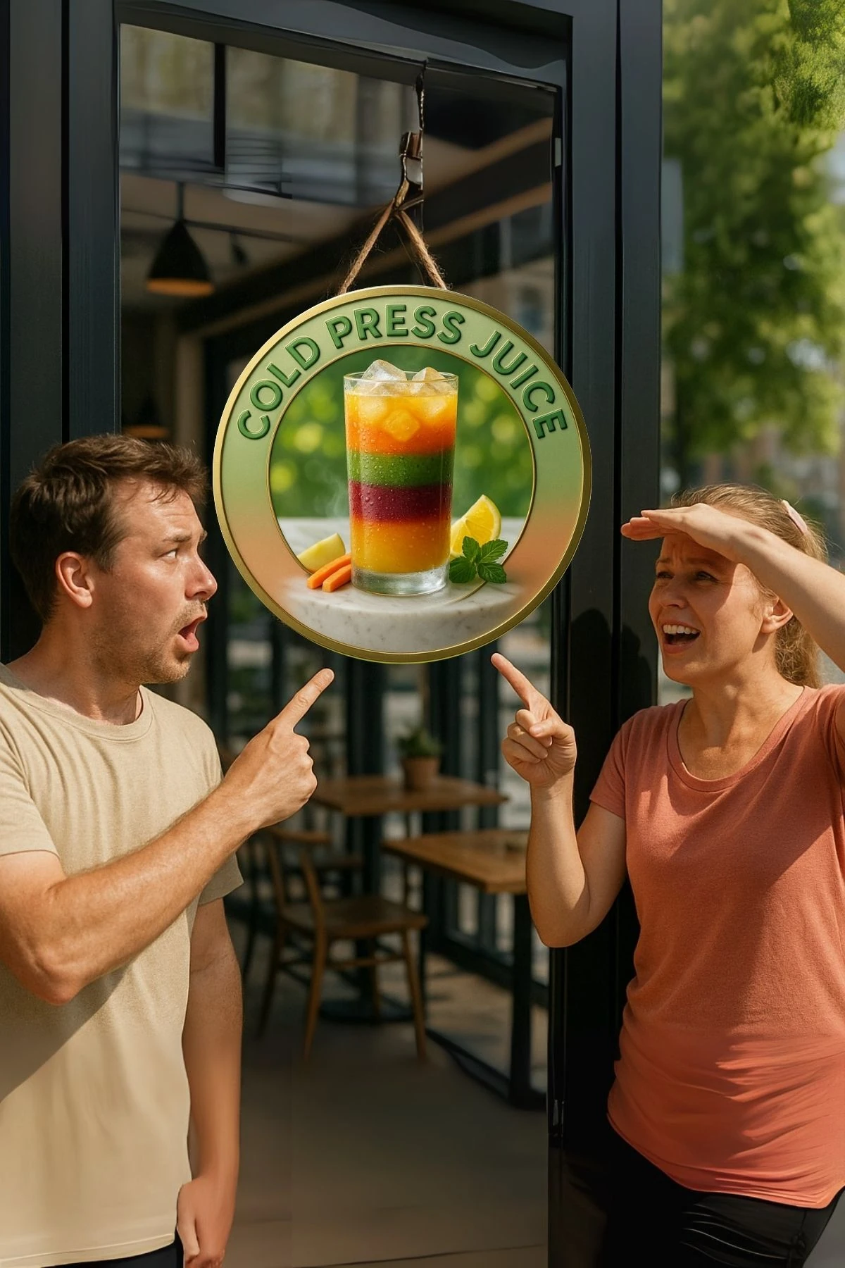 Cold Press Juice Temalı Kapı Süsü Tablosu – Meyve Detaylı UV Baskılı Cafe Duvar Dekoru