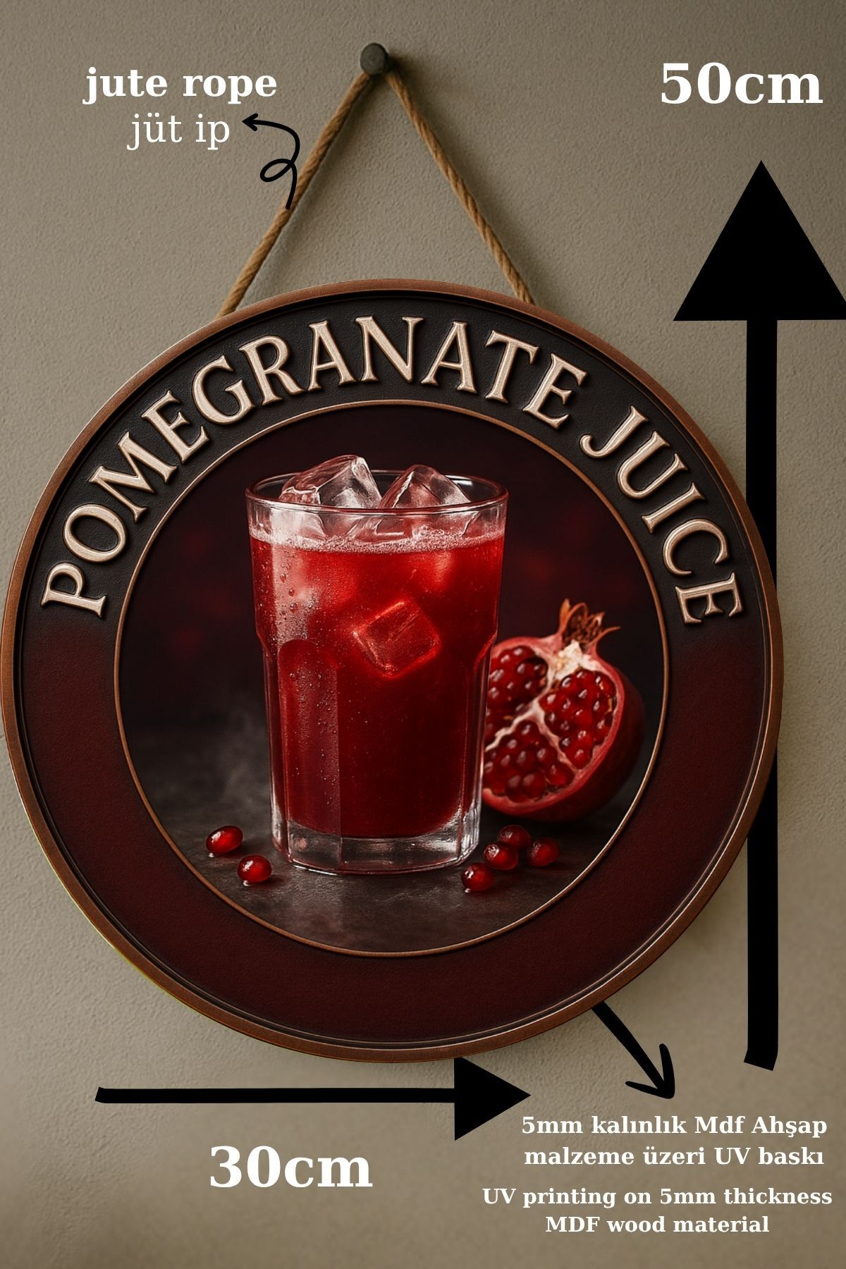 Pomegranate Juice Temalı Kapı Süsü Tablosu – Nar Suyu Konseptli Dekoratif Cafe Büfe Duvar Aksesuarı