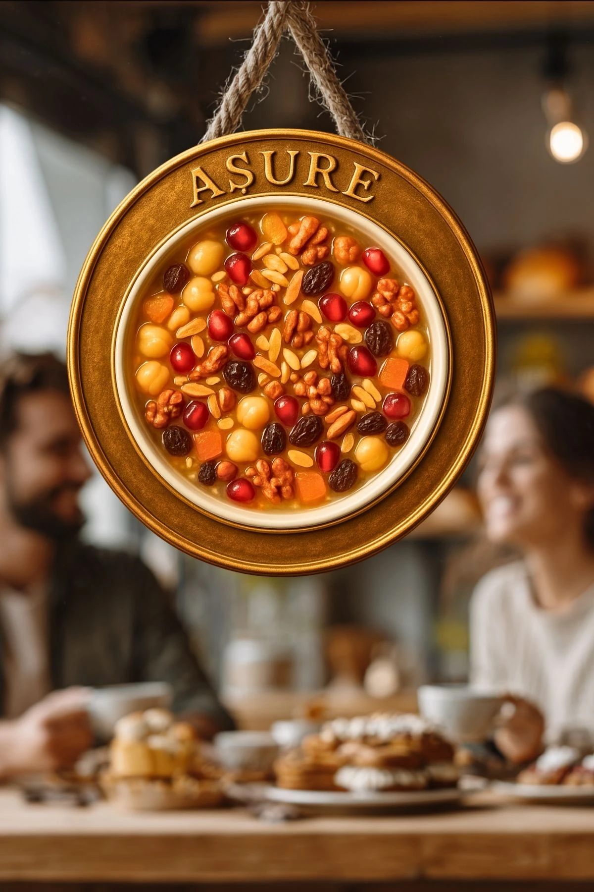 Aşure Temalı İpli Ahşap Kapı Duvar Süsü, Pastane, Tatlı Dükkanı, Cafe Tablo Dekoru