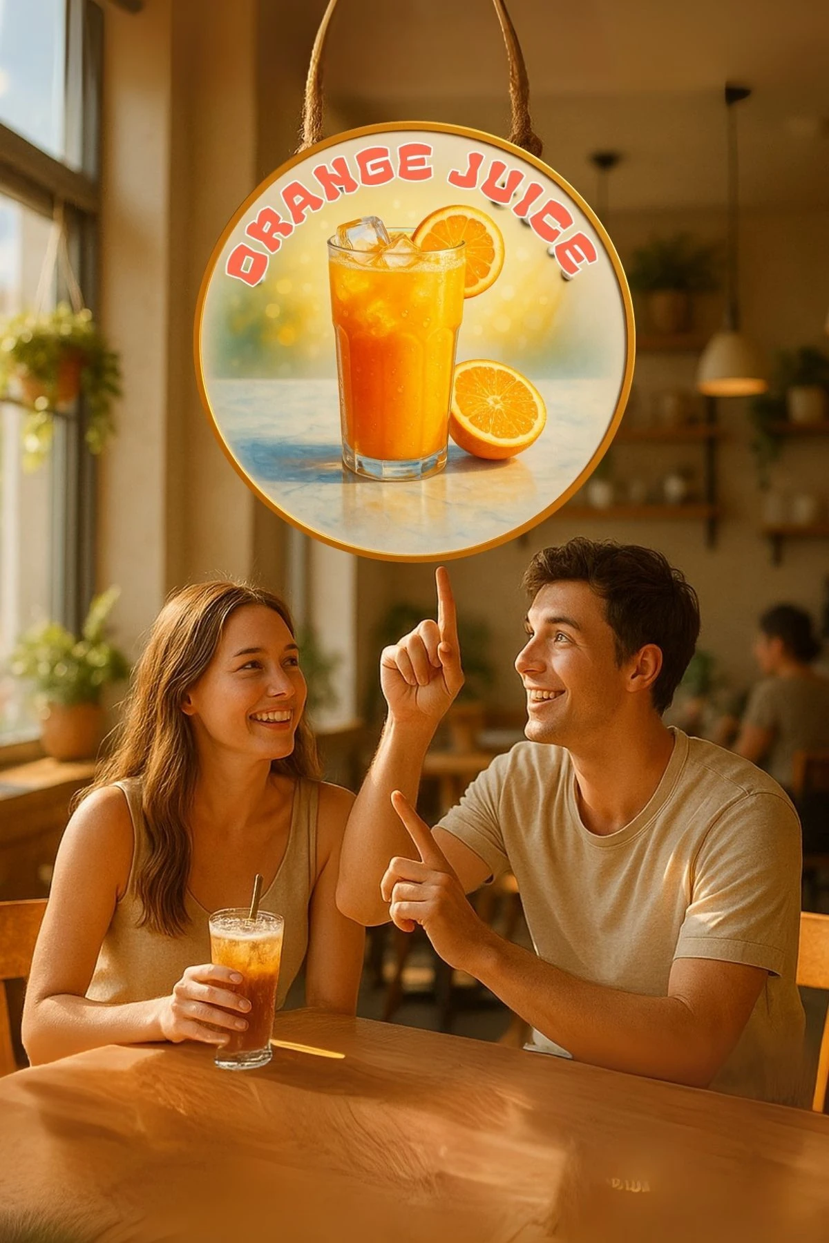 Orange Juice Portakal Suyu Temalı Kapı Süsü Tablosu – UV Baskılı Meyve Desenli Cafe Duvar Dekoru