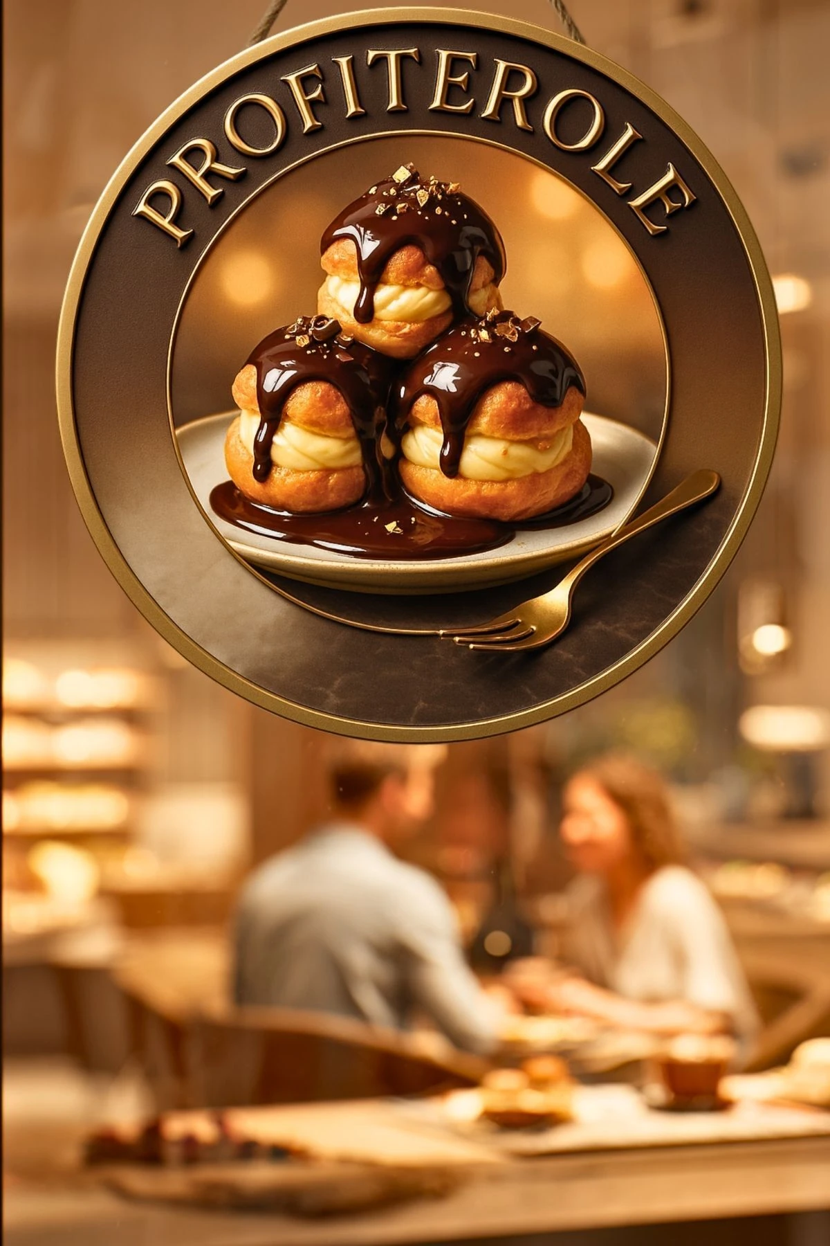 Profiterol Temalı İpli Ahşap Kapı Duvar Süsü, Pastane, Tatlı Dükkanı, Cafe Tablo Dekoru