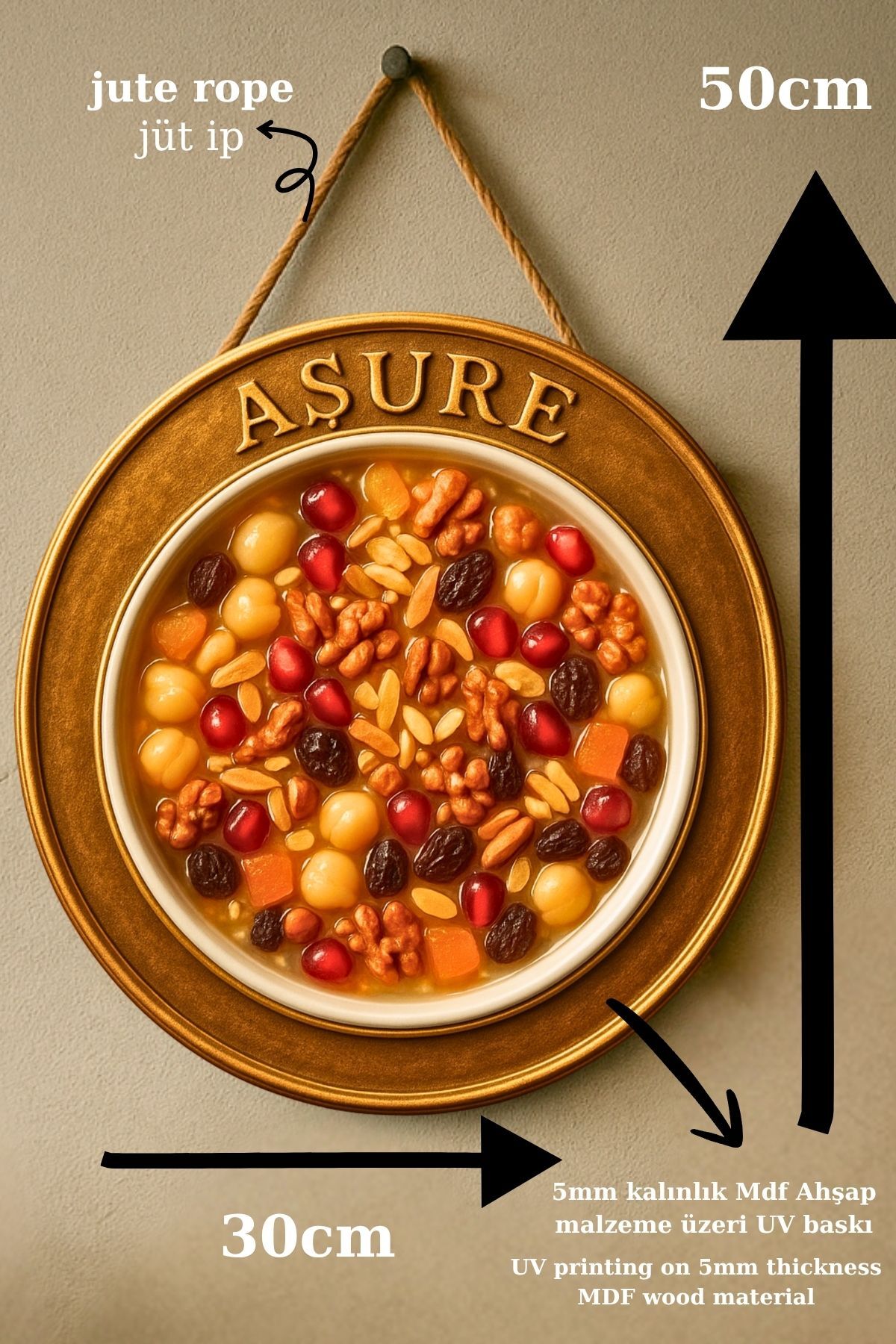 Aşure Temalı İpli Ahşap Kapı Duvar Süsü, Pastane, Tatlı Dükkanı, Cafe Tablo Dekoru