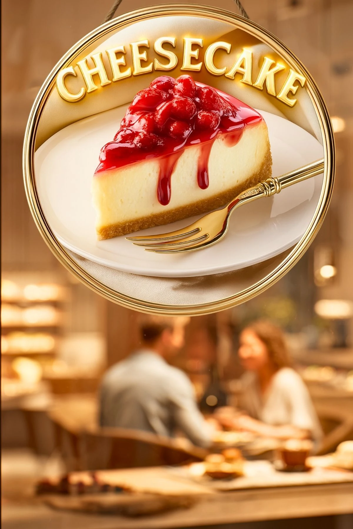 Cheesecake Temalı İpli Ahşap Kapı Duvar Süsü, Pastane, Tatlı Dükkanı, Cafe Tablo Dekoru
