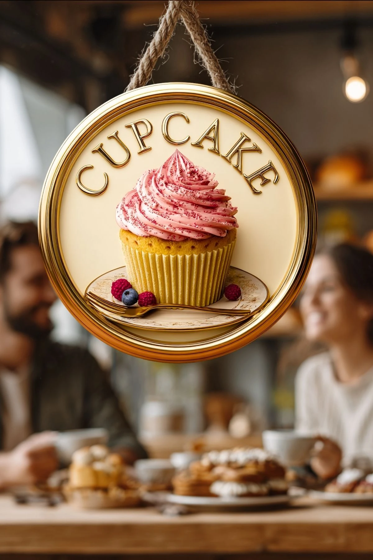 Cupcake Muffin Temalı İpli Ahşap Kapı Duvar Süsü, Pastane, Tatlı Dükkanı, Cafe Tablo Dekoru